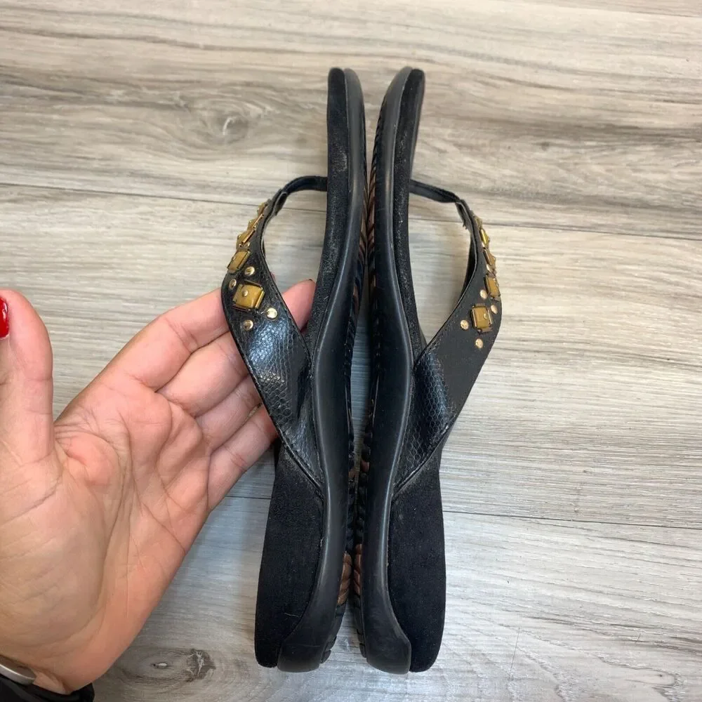 Vionic Women's Rest Floriana Thong Sandal‎ Black Flip Flops Jewels, Size 8